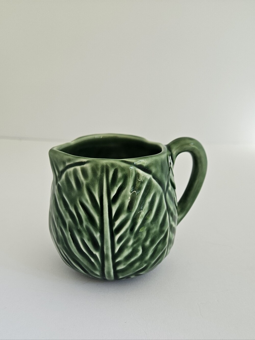 Vintage OLFAIRE PORTUGAL MAJOLICA Cabbageware Leaf Creamer